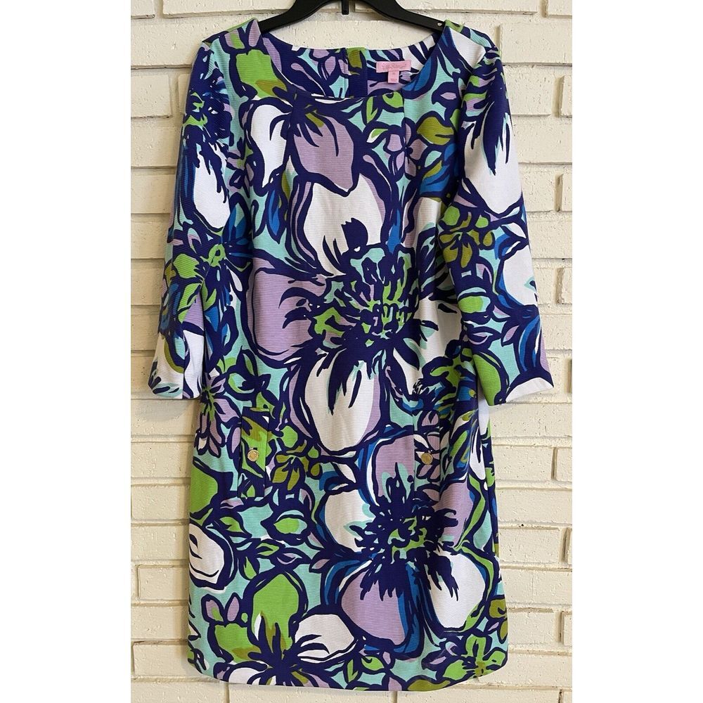 Lilly Pulitzer Floral Long Sleeve Dress - Blue, Green, Purple